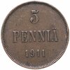5 пенни (pennia) 1911, монета для Финляндии, Аукцион: Monetnik за 410 