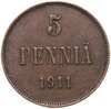 5 пенни (pennia) 1911, монета для Финляндии, Аукцион: Monetnik за 750 
