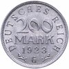 Германия 200 марок (mark) 1923, знак монетного двора "G" — Карлсруэ, Аукцион: Monetnik за 396 