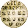 Россия для Пруссии. 2 гроша 1760 г. Л.ст.: узкий хвост. Гурт – гладкий. Серебро. Вес 1,46 г. Сохранность – UNC, красивая старинная патина. Биткин №766(R2), Уздеников №4877(черта), Дьяков №688(R2). Ред..., Аукцион: RusNumismat от 60 000 RUB