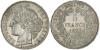 FRANCE: Third Republic, AR 5 francs, Paris, 1870-A, KM-819, engraver E.A. Oudine cited below the truncation, first issue of the Third Republic, choice, Аукцион: Stephen Album от 90 USD